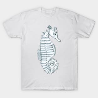 Pencil Sketch of a Seahorse on Natural Green T-Shirt